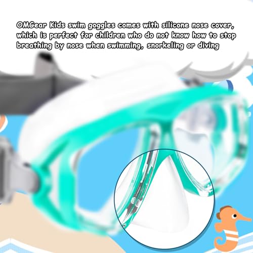 OMGear Kids Swim Goggles With Nose Cover Fabric Strap Dive Snorkel Mask for Children(4-16) Snorkeling Gear Swimming Mask