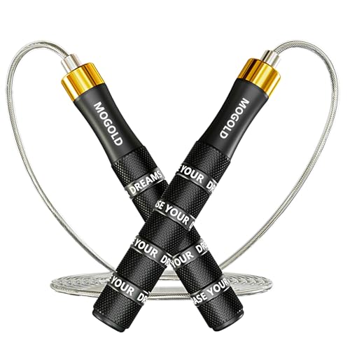 Mogold Pro Adjustable Speed Jump Rope - 10ft 4mm PVC Steel Wire with Dual Ball Bearings & 360° Spin - Metal/Rubber Ergonom...