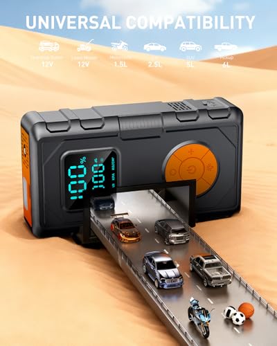 Jump Starter with Air Compressor, Car Battery Jump Starter (8.0 Gas/7.0L Diesel), Battery Jumper Starter Portable Jump Bo...