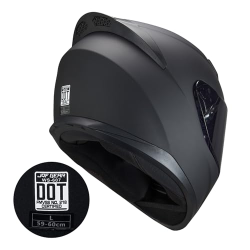 JQF Gear Full Face Helmet Black Motorcycle Motorbike Street Bike Racing Helmets for Adults WS-607 DOT Approved (with Black...