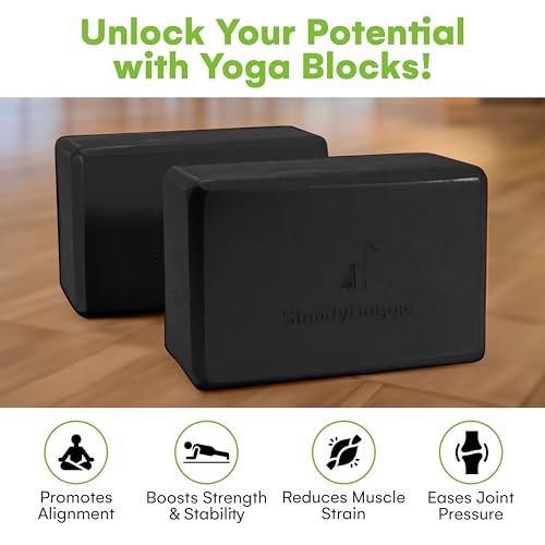 Steady Doggie Premium Yoga Blocks - Made from High-Density Foam - Non-Slip, Lightweight - Suitable For Yoga, Pilates, Medi...