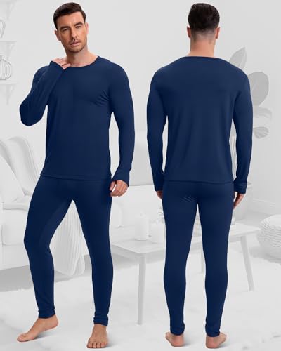 Patelai 5 Sets Men's Thermal Underwear Fleece Base Layer Set Winter Base Layer Cold Weather Top Bottom