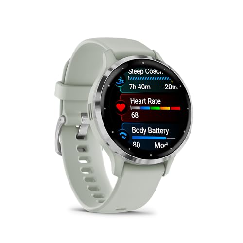 Garmin Venu 3S Advanced Fitness and Health Tracker Smart Watch Silver Stainless Steel Bezel with 41MM Sage Gray Case and S...