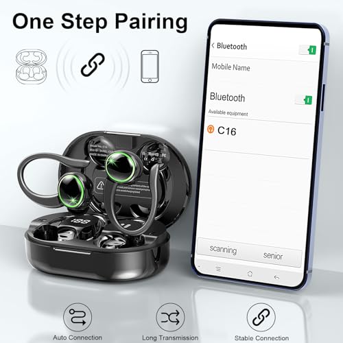 Wireless Earbuds Sports, Bluetooth 5.4 Headphones Hifi Stereo, 50H Playback Over-Ear buds with ENC Noise Cancelling Mic, E...