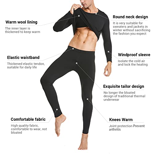 PISIQI Thermal Underwear Men Long Johns Set Ultra-Soft with Fleece Lined Base Layer Winter Skiing Warm Top & Bottom
