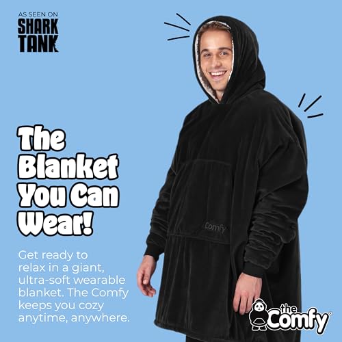 THE COMFY Original | Sherpa Lined Microfiber Fleece Wearable Blanket, Oversized Design with Hood and Pocket from Shark Tank