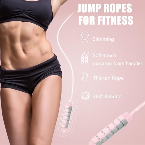 Jump Rope for Women & Men Adjustable Length Cotton Skipping Rope for Adults & Kids Workout Equipment for Weight Loss, Card...