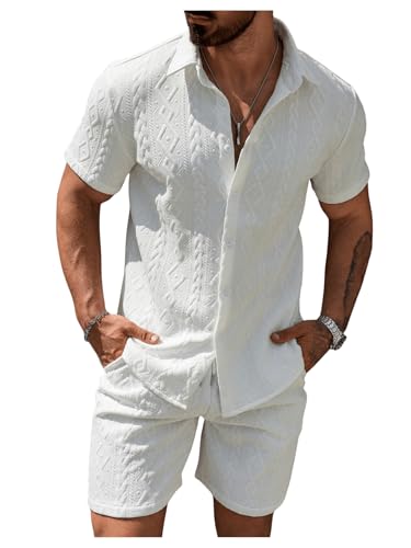RoseSeek Men's 2 Piece Beach Vacation Outfits Short Sleeve Button Down Shirt and Shorts Clothing Set