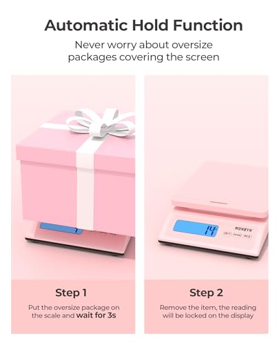 MUNBYN Shipping Scale, Accurate 66lb/0.1oz Postal Scale with Sweet Pink Style, Hold/Tear/PCS Function, Auto-Off, Battery &...