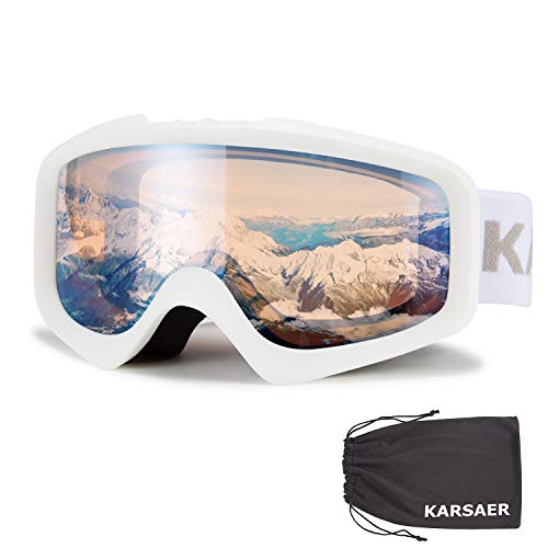 Karsaer Ski Goggles Anti-Fog Snow Goggles OTG 100% UV Protection Snowboard Goggles Bendable Dual-Lenses for Men Women Youth