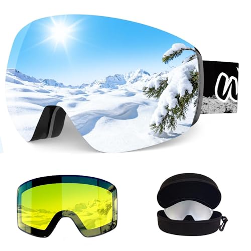 Whale Professional Ski Goggles Unisex Adult Snow Goggles Interchangeable Magnetic Replacement Lenses&Anti-Fog, Anti-UV400
