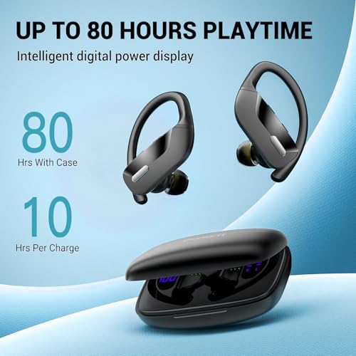 occiam Sport Wireless Earbuds Bluetooth Headphones 80hrs Playtime Deep Bass Ear Buds with Earhook Noise Cancelling Mic Wat...