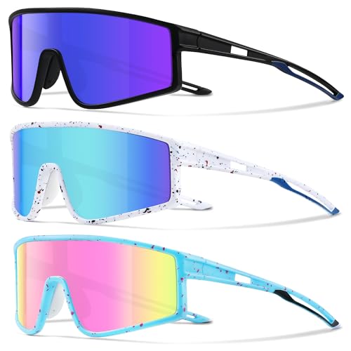 Kegrimi 3 Pack Kids Sunglasses Youth Baseball Polarized Sun Glasses Sports Cycling Running for Boys Girls UV Protection