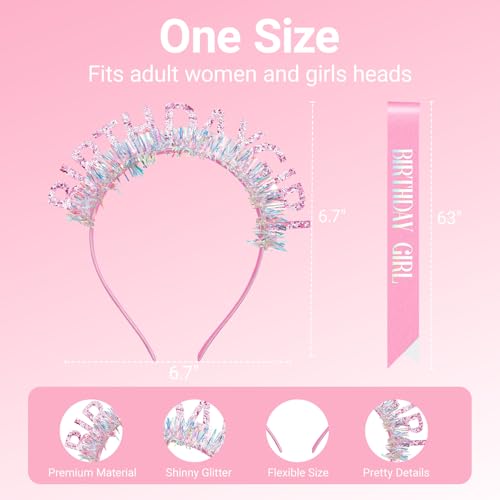 Papoopy Birthday Headband with Sash for Women, Birthday Crwon Tiara for Decorations