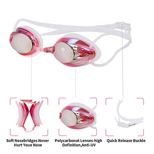 vetoky Swim Goggles, Anti Fog Swimming Goggles UV Protection Mirrored & Clear