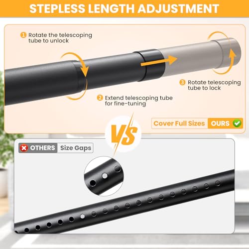 Closet Rods for Hanging Clothes, 17-84 Inch No-Cut Stepless Adjustable Closet Rod, 1.3 Inch Heavy Duty Metal Closet Hangin...