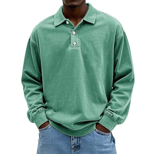 Men's Vintage Rugby Polo Shirt Long Sleeve Collared Thermal Pullover for Casual Work & Golf