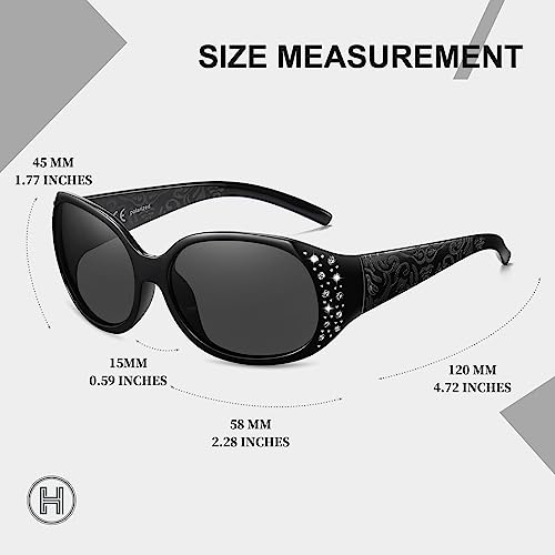HAOLOTA Polarized Sunglasses for Women, Rhinestone Wrap Around Sunglasses with UV400 Protection