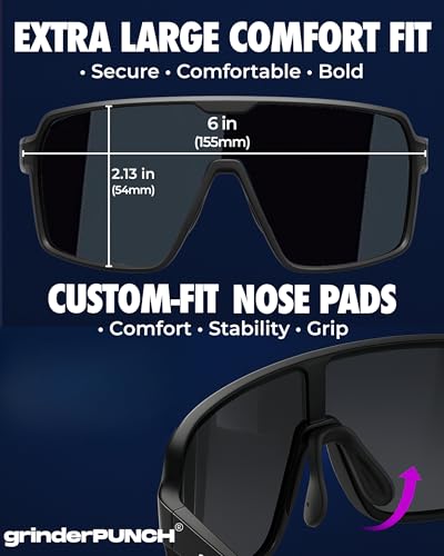 grinderPUNCH XL Baseball, Pickleball, Running, Hiking & Cycling Polarized Sport Sunglasses for Men & Women with UV Protection