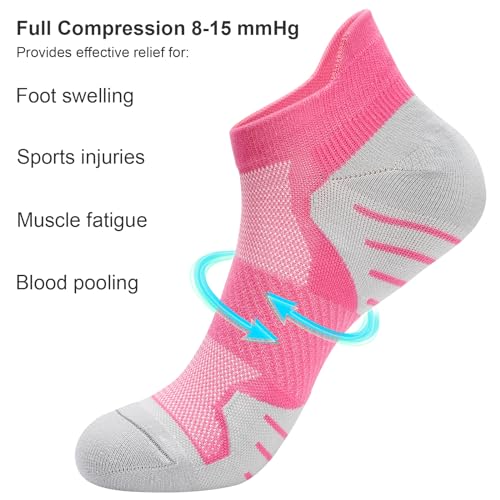 PAPLUS 6 Pairs Ankle Compression Socks for Women, Cushioned Running Socks with Arch Support, Low Cut, Targeted Compression
