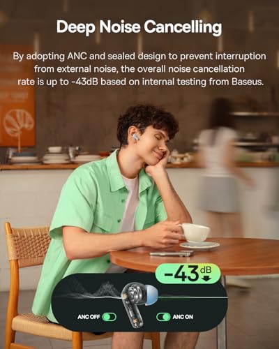 Baseus Bass BP1 NC Hybrid Active Noise Cancelling Wireless Earbuds, 12mm Super-Bass Driver, 41H Playtime, Bluetooth 6.0, I...