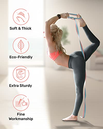 Tumaz Yoga Strap/Stretch Bands [15+ Colors, 6/8/10 Feet Options] with Extra Safe Adjustable D-Ring Buckle, Durable and Com...