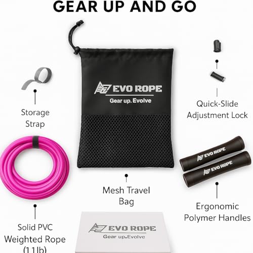 Evo Rope | 1.1LB Weighted Jump Rope for Women & Men – Adjustable 10mm Heavy PVC Skipping Rope for Fitness, Ideal for High-...