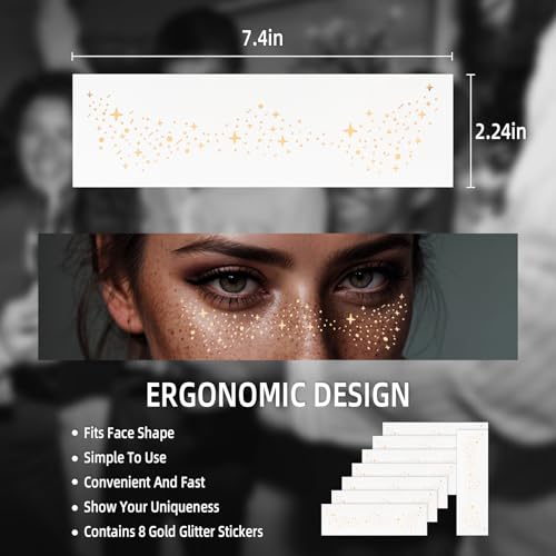 Gold Glitter Freckles Face Tattoo, Makeup Patch - Freckle Makeup, Faux Freckles Waterproof Temporary Tattoos Cute Glitter ...