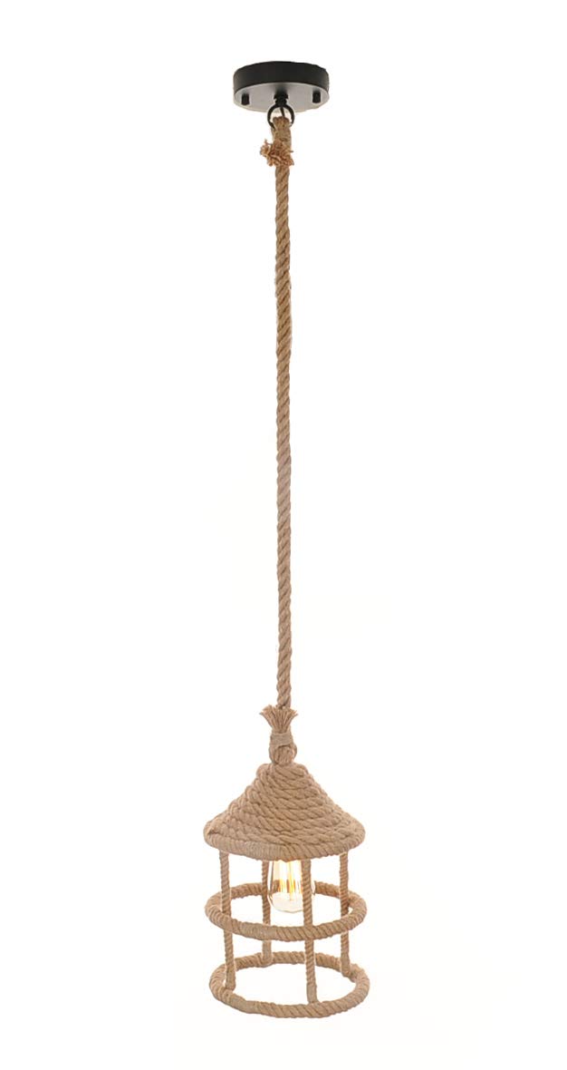 Homeroots Pendant Lamp, 47-Inch Rope Design, Iron Construction, Modern Lighting Fixture