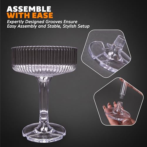 Ksestor ACRYLIC Champagne Tower - 7oz. Set of 21 Champagne Flutes Plastic - For Weddings & Parties - Plastic Coupe Glasses...