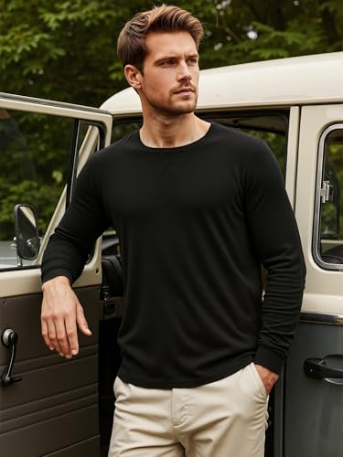 X-thud Men Long Sleeve Crew Neck Shirts Casual Pullover Underwear Tops Slim Fit Thermal Undershirt Base Layer