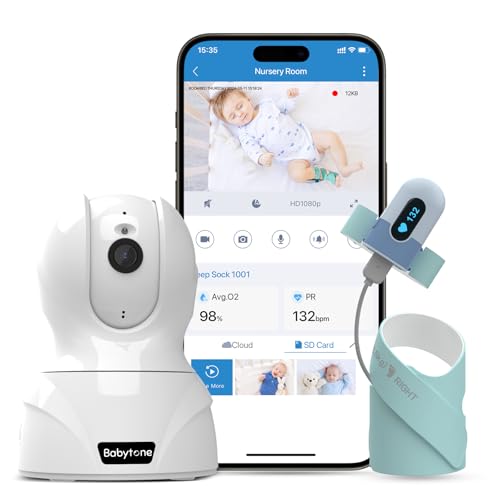 Babytone Baby Monitor - Smart Sleep Sock & 2.5K HD Camera, Track Heart Rate and Movement, Cry/Motion Detect, Two-Way Audio...