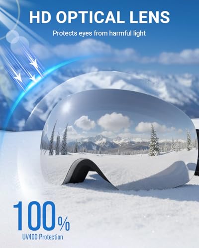 Meeloog Ski Goggles for Men & Women, OTG Snowboard Goggles with UV400 Protection, Anti-Fog & Spherical Design for Wider View