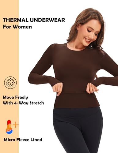 Tfovorlein Womens Long Sleeve Thermal Tops Ladies Fleece Lined Baselayer Undershirt for Winter Cold Weather with Thumb Holes