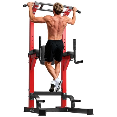 DlandHome Power Tower Pull Up Bar Station, Heavy Duty Adjustable Height for Home Gym Strength Training Equipment 330LBS We...
