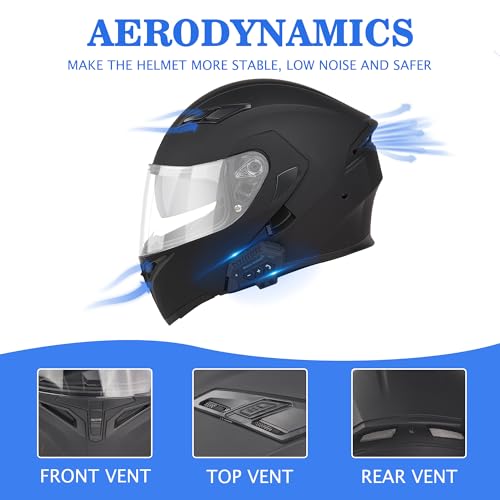 Bluetooth Motorcycle Helmet,Modular Motorcycle Helmet with Bluetooth,DOT Approved Dual Visor Full Face Flip up Bluetooth I...