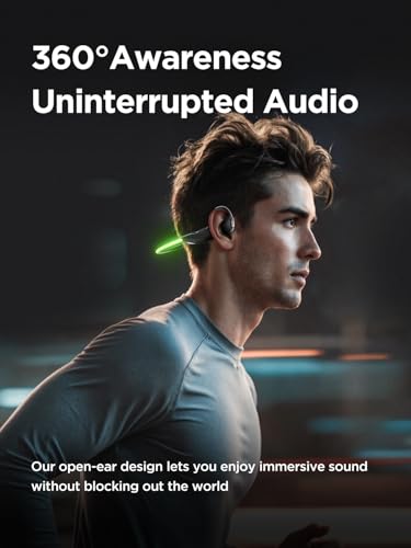 HAKII Light 2 Open Ear Headphones, IPX5 Air Conduction Headphones with 180° Ultra-Bright Beacon String, 16H Playtime, Spor...