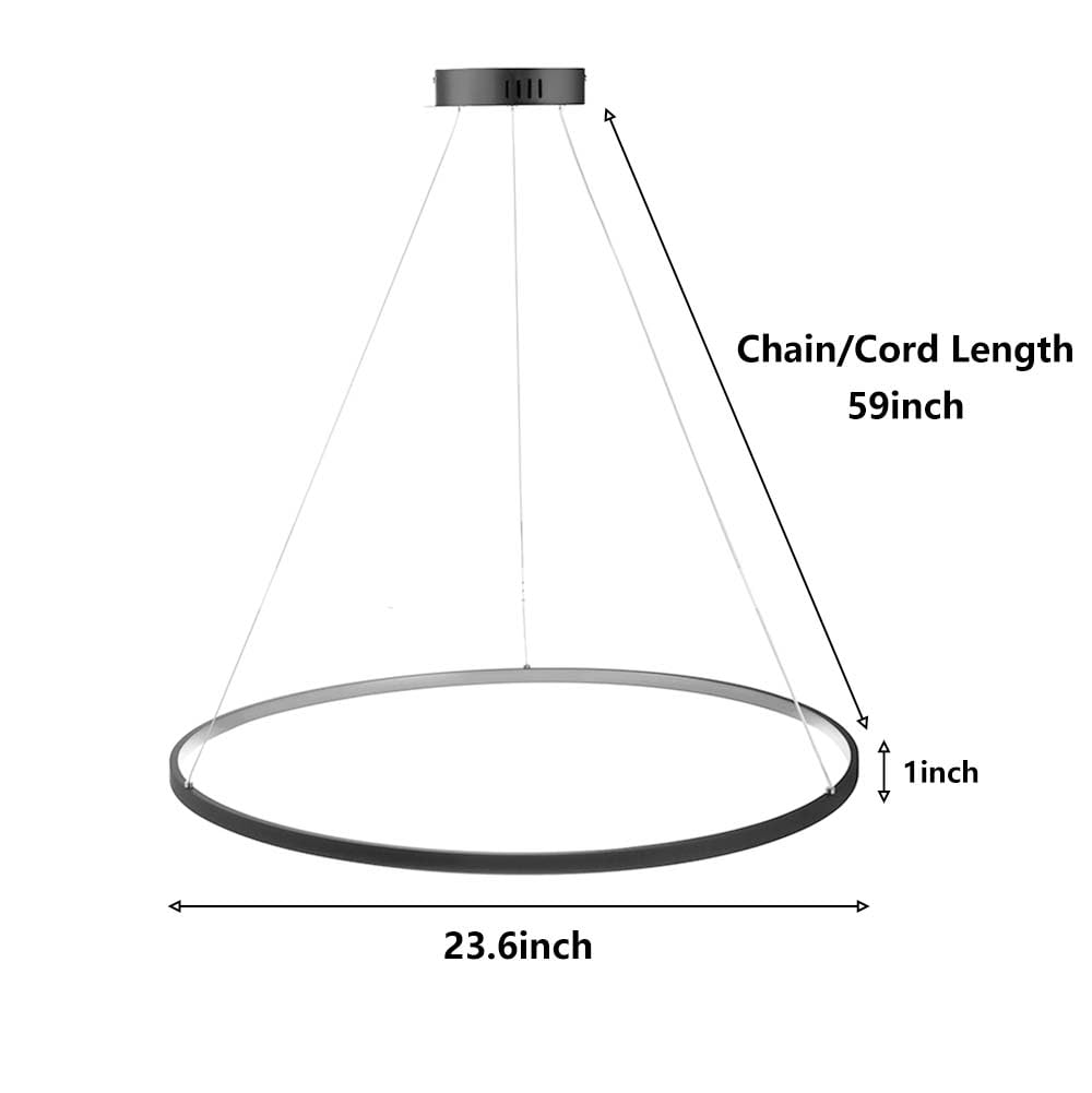 LightInTheBox Modern Pendant Light LED Ring Chandelier 23.6in  Black Dimmable Metal Acrylic for Living Room Dining Bedroom