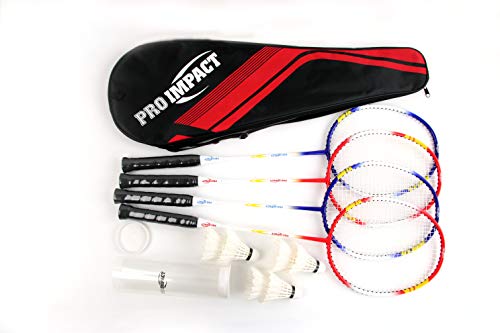 Pro Impact Badminton Racket Set - Lightweight Aluminum Head Rackets with Steel Shaft, Feather Shuttlecocks, Durable Carryi...
