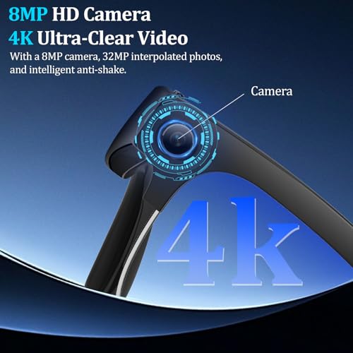 AI Smart Glasses with 4K Camera, 8MPW Anti-Shake Bluetooth Camera Glasses, 1080P Video Recording Dual Mic Noise Reduction,...
