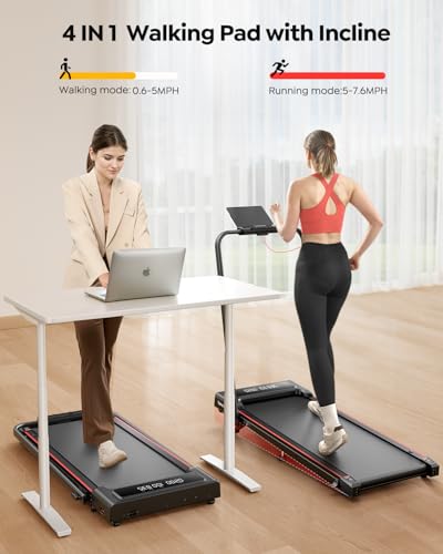 TOPUTURE 4 in 1 Walking Pad Treadmill with Incline and Handle, 2.5HP with Dual Display and Mute Control, Foldable Under De...