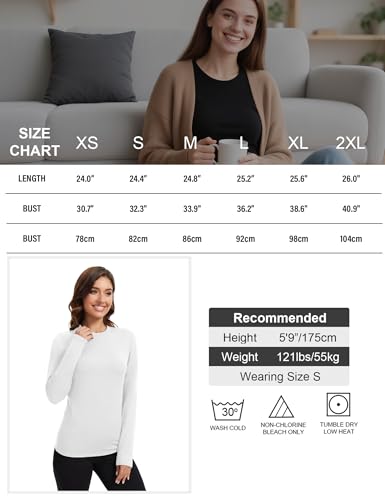 Kinglaman 5 Pack Women Long Sleeve Thermal Shirts, Crew Neck Fleece Lined Base Layer Underwear Cold Weather Tops