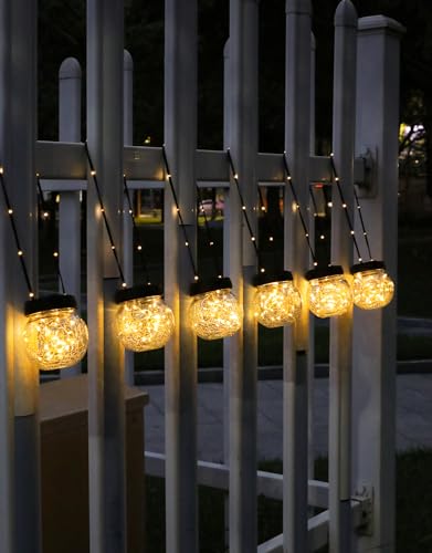 PARTPHONER Solar Lights Outdoor Waterproof 12-Pack, Solar Powered Hanging Lantern Cracked Glass Hanging Globes for Yard De...