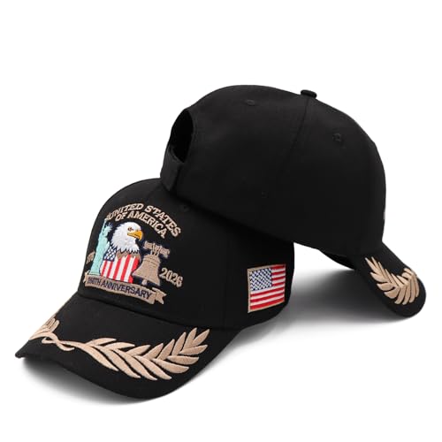 United States 250 Anniversary USA Hat, 1776-2026 Adjustable Embroidered Patriotic Hats 250 American Hat for Men Women