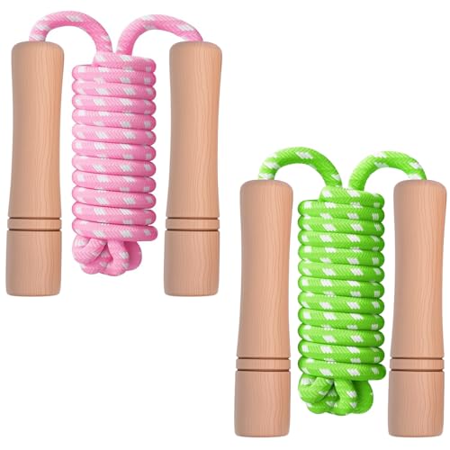 Homello Jump Rope for Kids - Wooden Handle - Adjustable Cotton Braided Fitness Skipping Rope for Toddler Fitness Workout E...