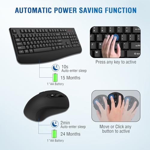 Wireless Keyboard and Mouse Combo, Full-Sized 2.4GHz Wireless Keyboard with Comfortable Palm Rest and Optical Wireless Mou...