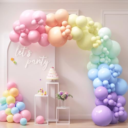 HOUSE OF PARTY 140PCS Pastel Rainbow Balloon Arch Garland Kit - Balloon Arch Kit-Birthday Balloons, Globos para Decoracion...