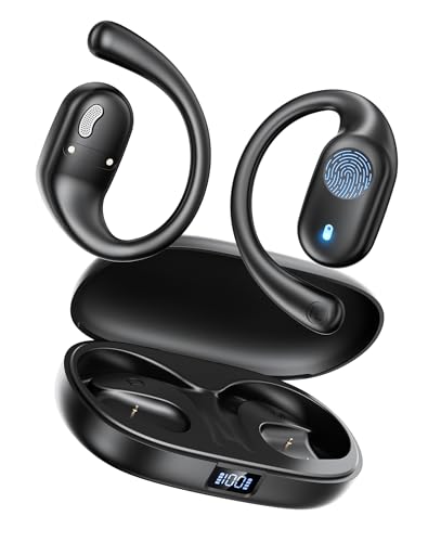 Eigsupia Open Ear Headphones Wireless Bluetooth - 5.3 Bluetooth Earbuds with LED Digital Display, IP54 Waterproof, 36H Pla...