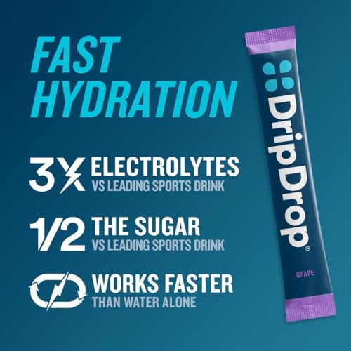 DripDrop Hydration Packets - Juicy Variety Pack - Single Serve Electrolytes Powder Drink Mix - Grape, Fruit Punch, Strawbe...