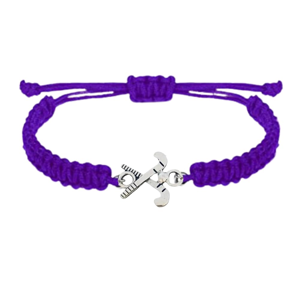 Sportybella Purple Field Hockey Charm Bracelet - Adjustable Teen Bracelet with Stick Charm. Field Hockey Jewelry Gifts for Playe